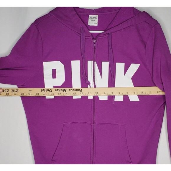 Pink Victorias Secret Fleece Tracksuit Hoodie Medium Purple Full Zip Pocket Logo - Picture 12 of 15